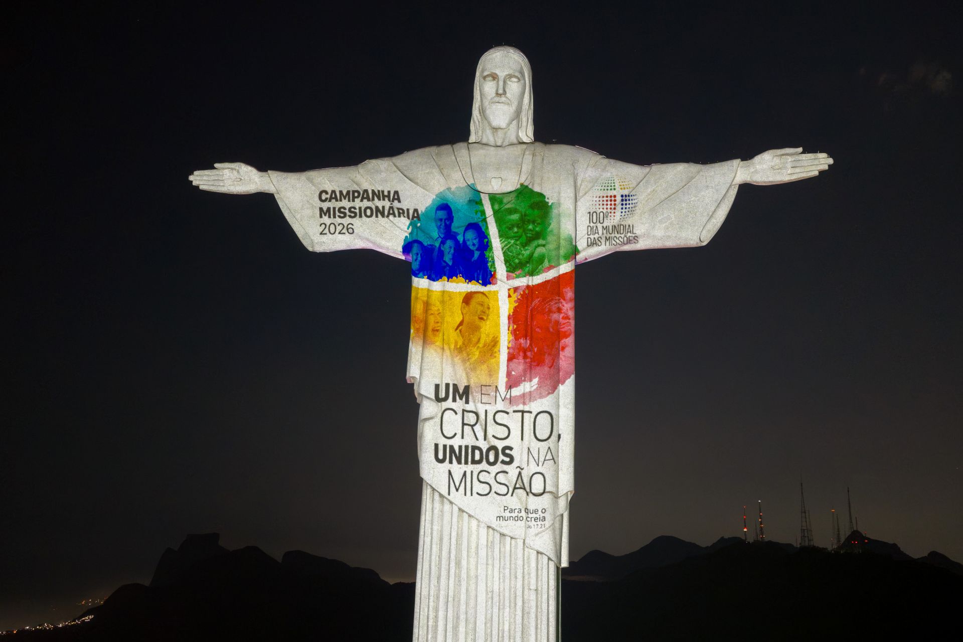 Arquidiocese do Rio de Janeiro realiza projeção especial no Cristo Redentor pela Campanha Missionária 2026